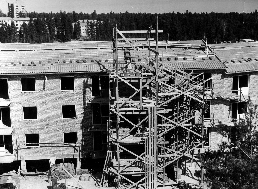 1949, Kärrtorp, Volym 14, Byggbild, hus 3 och 4, 25 april