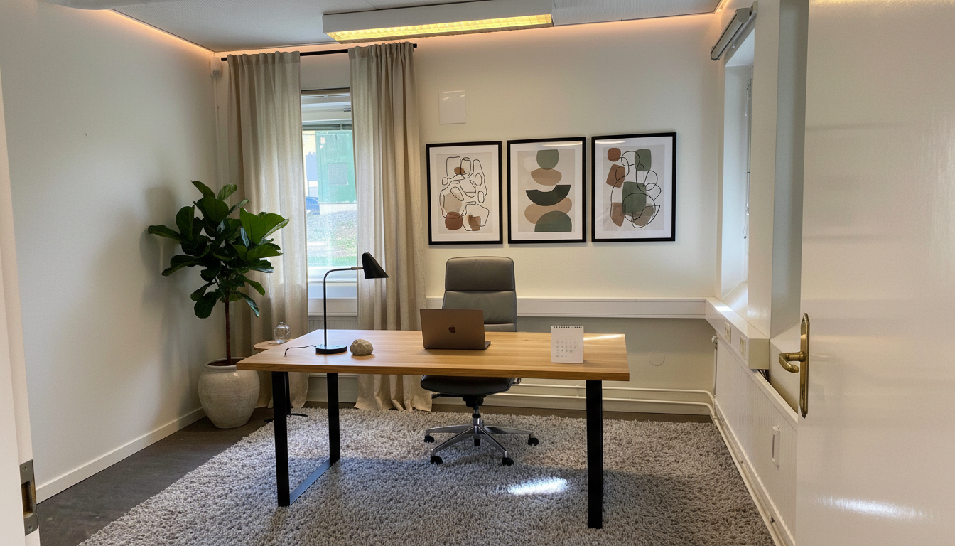 AI-genererad bild som visar hur man kan inreda kontorsrum