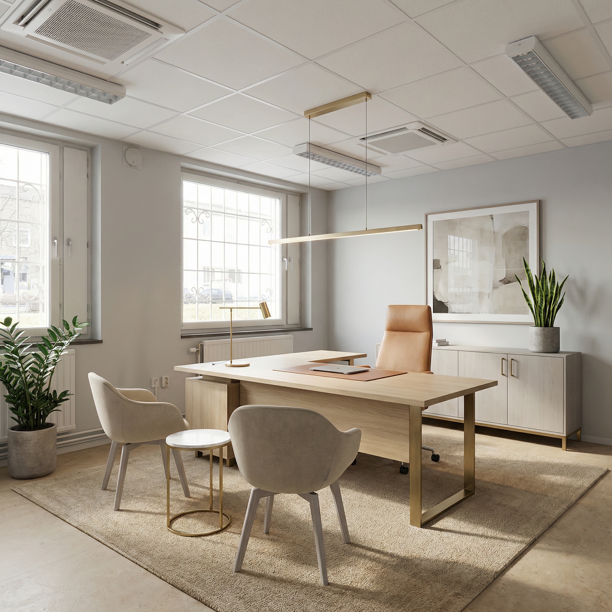 AI-genererad visionsbild på hur inrett kontor kan se ut