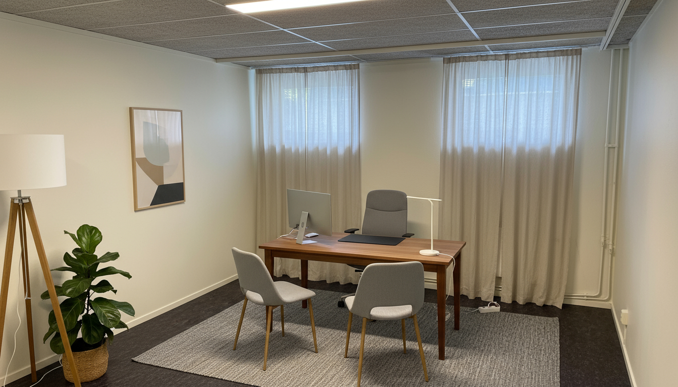 Konceptbild kontorsrum, AI-genererad