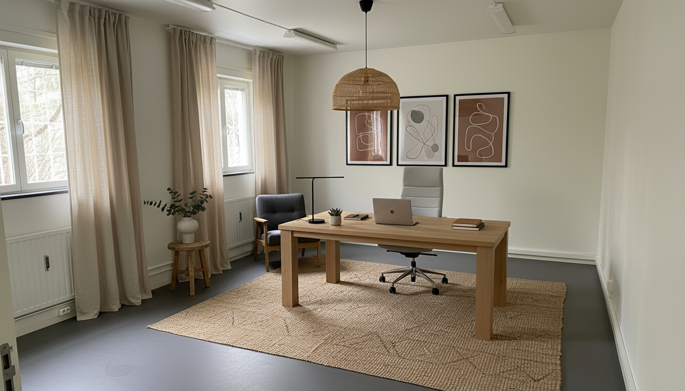 Ai-redigerad bild som visar hur kontoret hade kunnat inredas