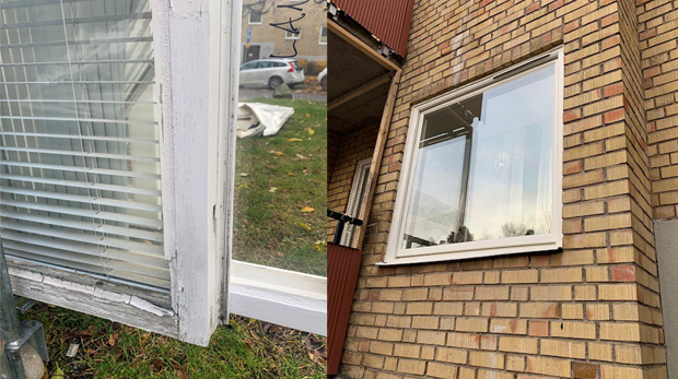Före- och efterbild på renoverat fönster