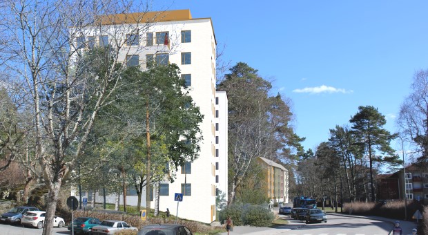 Arkitektskiss på kvarteret Greken sett från väster
