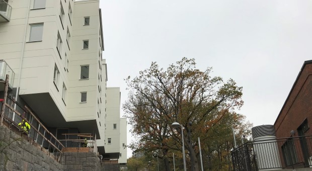 Nybohovsbacken 48, hus 10-12, sett från gångvägen