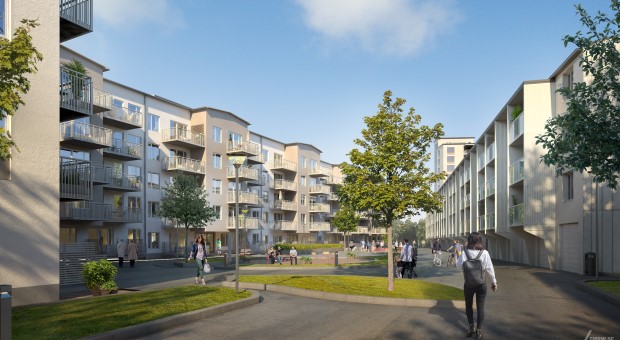 Arkitektskiss på nya delen av kvarteret Silvret