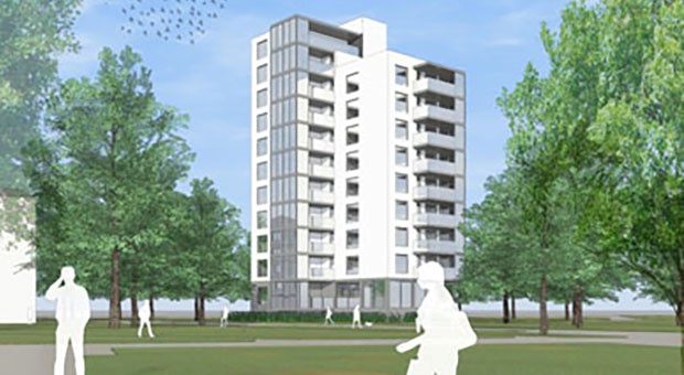 Arkitektskiss på punkthuset kvarteret Silvret