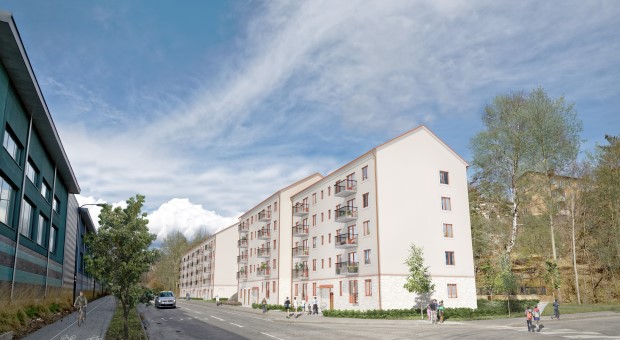 Kvarteret Skolvärdinnan sett från Garagevägen