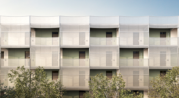 SNABBA HUS Råcksta loftgångssida, arkitektskiss